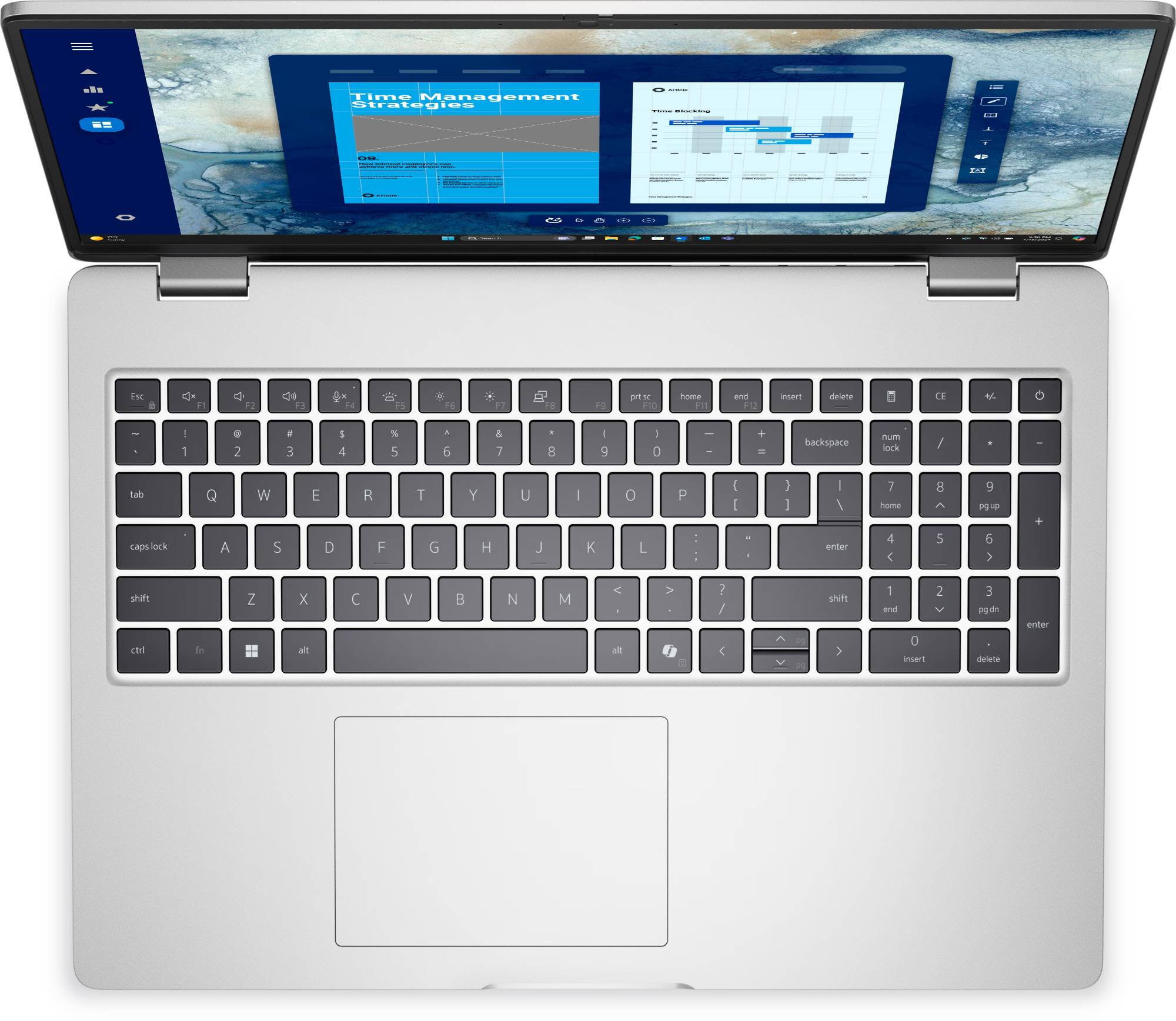 Top view of the Dell Pro 16 laptop looking down on the keyboard